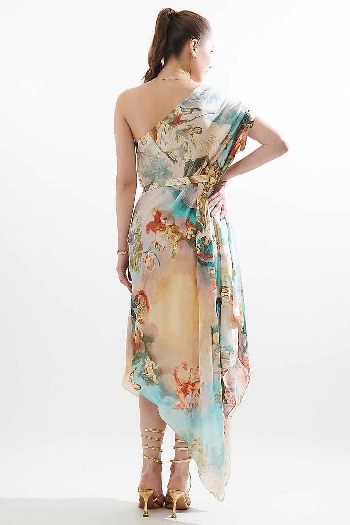 Multi-Colored Silk Printed One-Shoulder Midi Summer Dress by Cin Cin at Pernia's Pop Up Shop