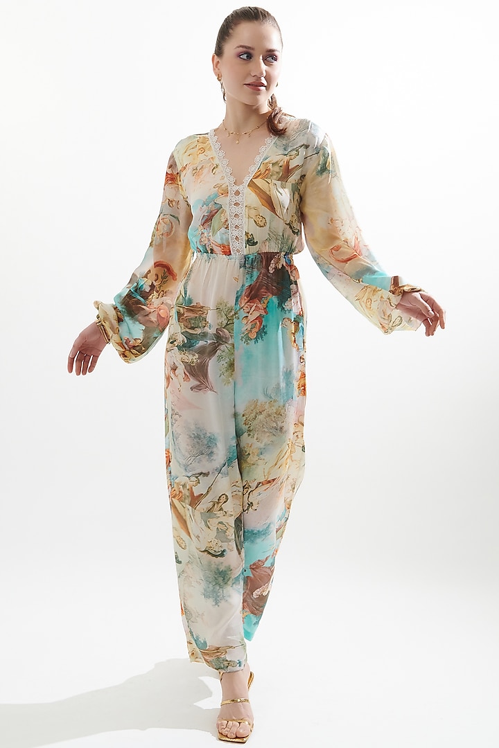 Multi-Colored Silk Printed Jumpsuit by Cin Cin