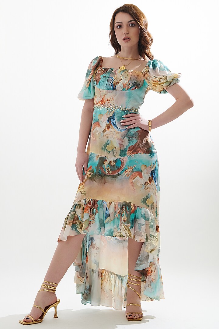 Multi-Colored Silk Printed Dress by Cin Cin