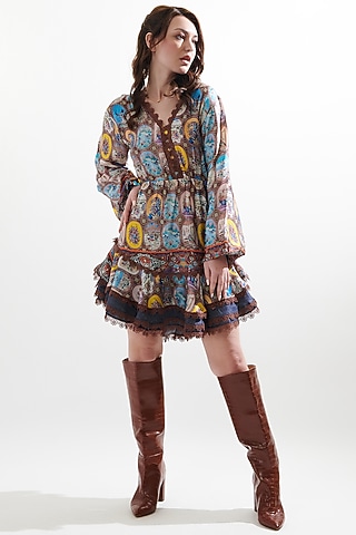 Multi-Colored Silk Printed Dress by Cin Cin