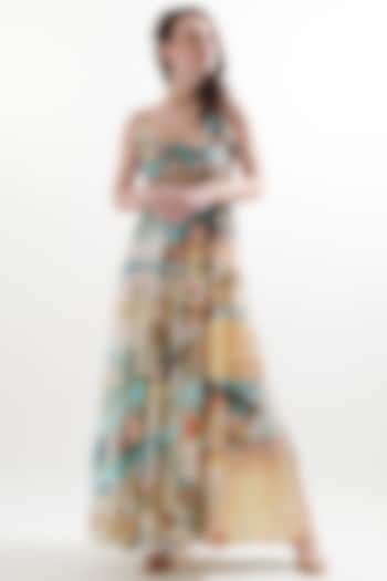Multi-Colored Satin Printed Dress by Cin Cin