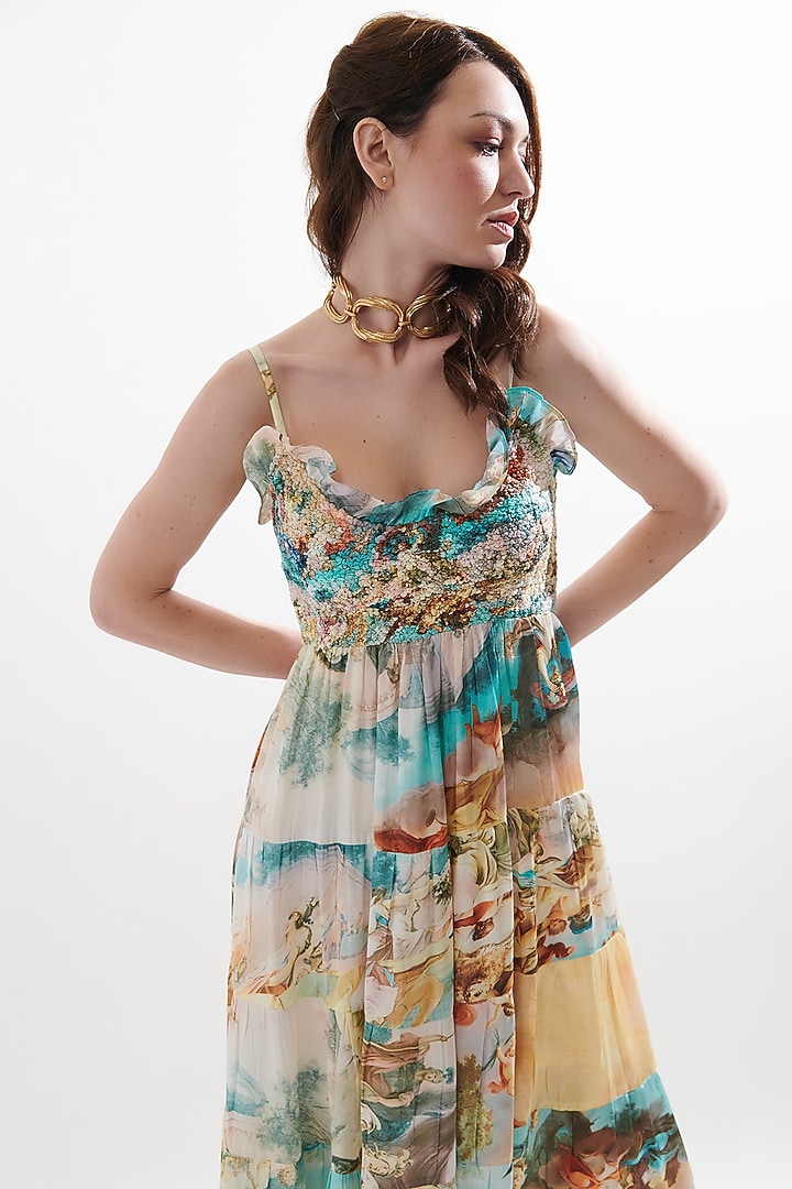 Multi-Colored Satin Printed Summer Dress by Cin Cin at Pernia's Pop Up Shop