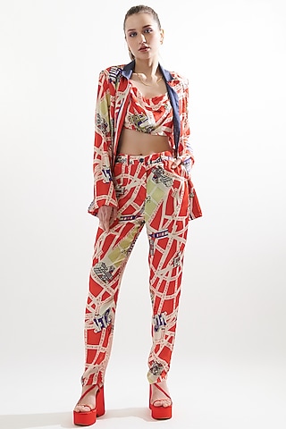 Red Silk Jacket Set by Cin Cin