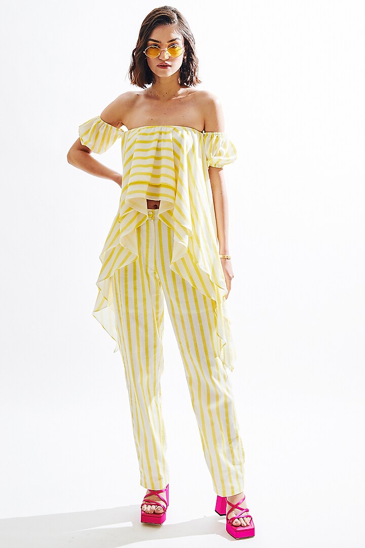 Yellow & White Striped Co-Ord Set by Cin Cin