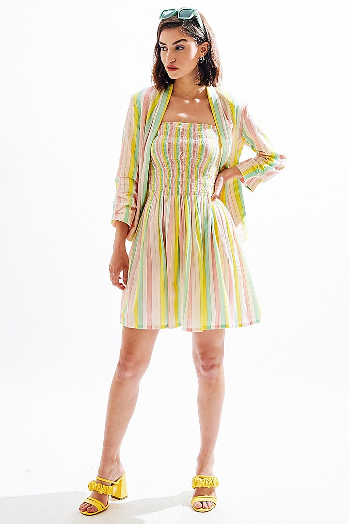 Multi Colored Striped Strapless Dress by Cin Cin