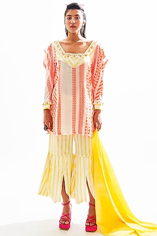 Neon Orange Printed Tunic Set by Cin Cin