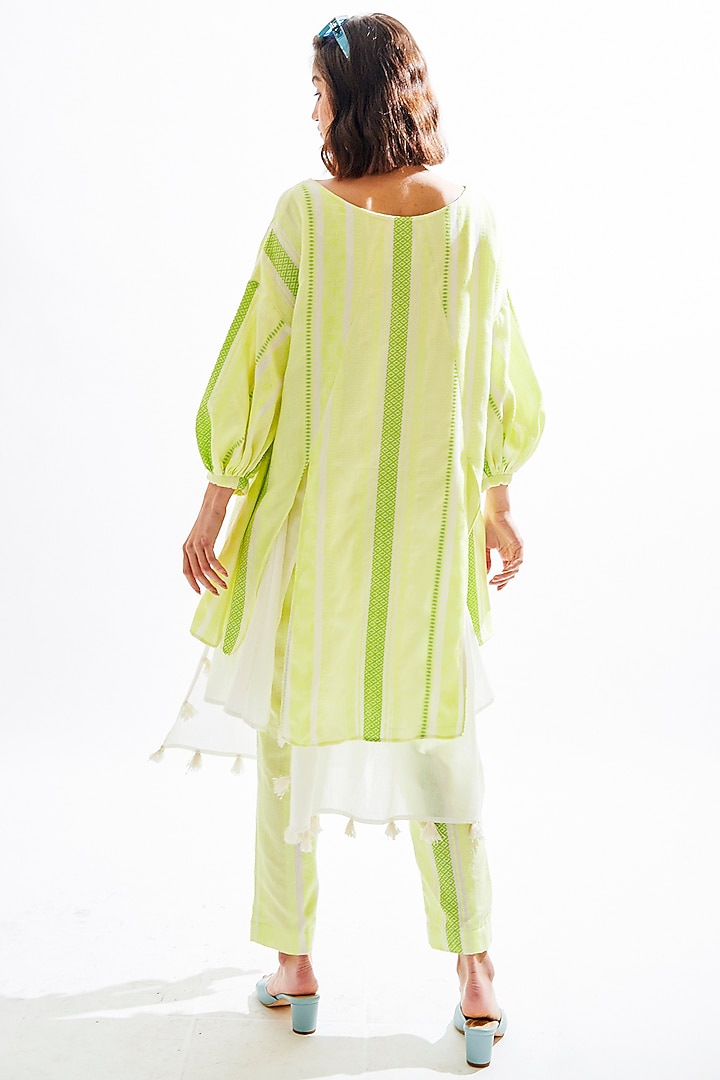 Neon Parrot Green Striped Kurta Set by Cin Cin at Pernia's Pop Up Shop