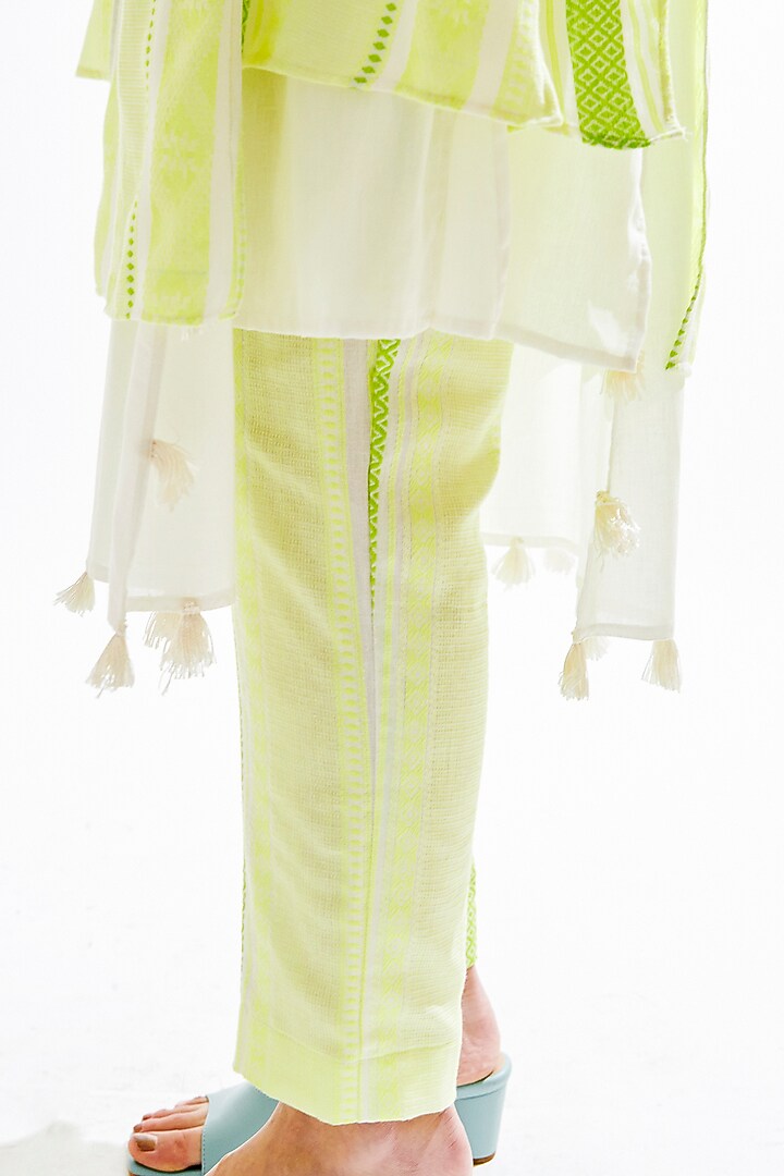 Neon Parrot Green Striped Kurta Set by Cin Cin at Pernia's Pop Up Shop
