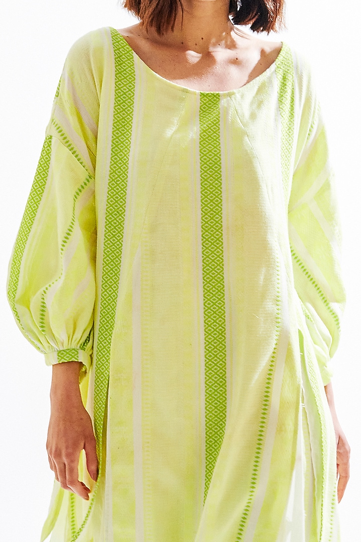 Neon Parrot Green Striped Kurta Set by Cin Cin at Pernia's Pop Up Shop