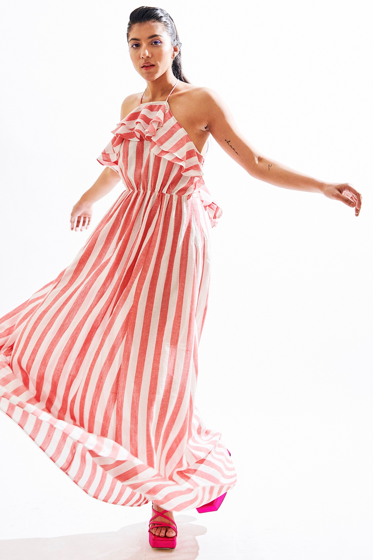 White \u0026 Red Striped Maxi Dress Design 