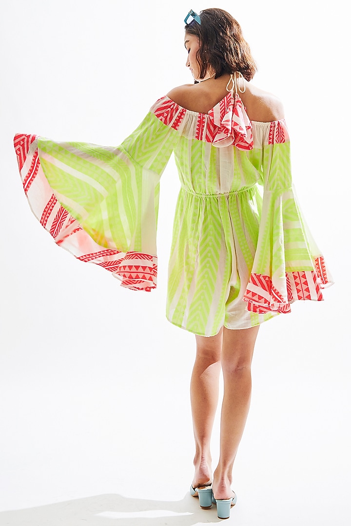 Neon Green Off-Shoulder Playsuit by Cin Cin at Pernia's Pop Up Shop