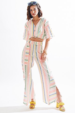 White Striped Co-Ord Set by Cin Cin