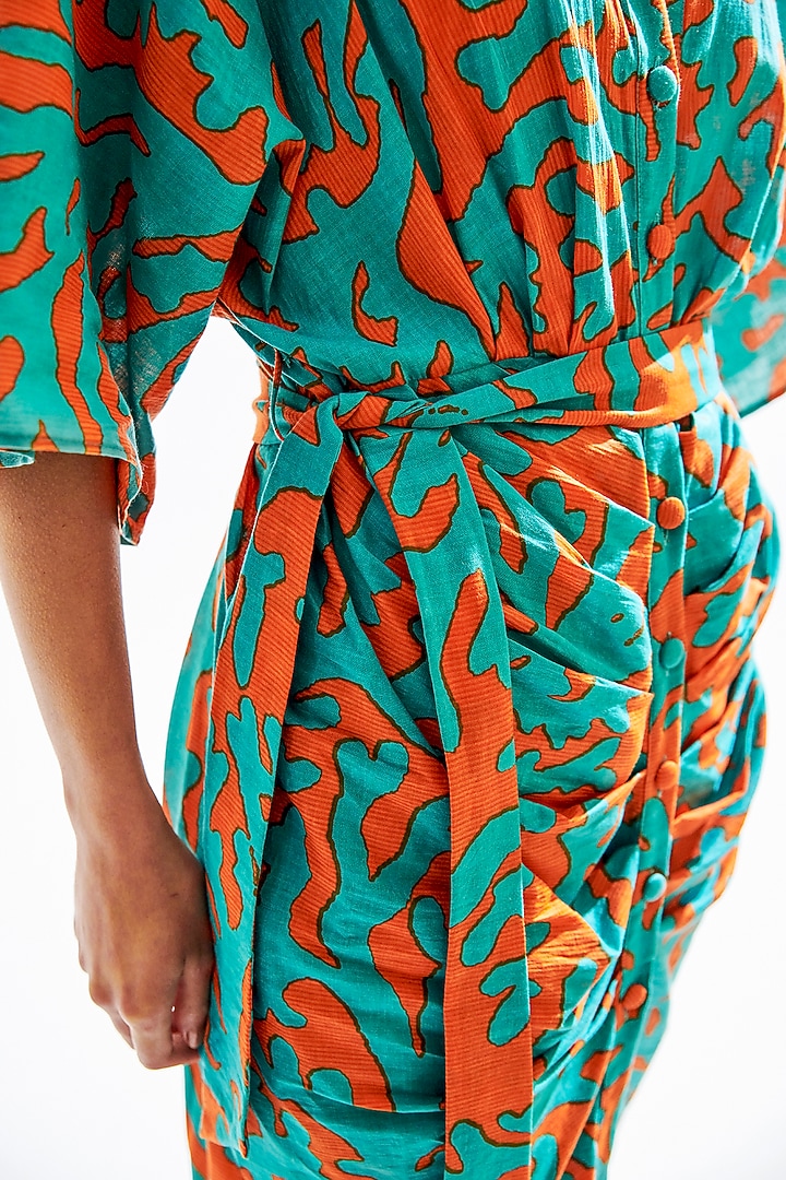 Teal Green Printed Pleated Summer Dress by Cin Cin at Pernia's Pop Up Shop