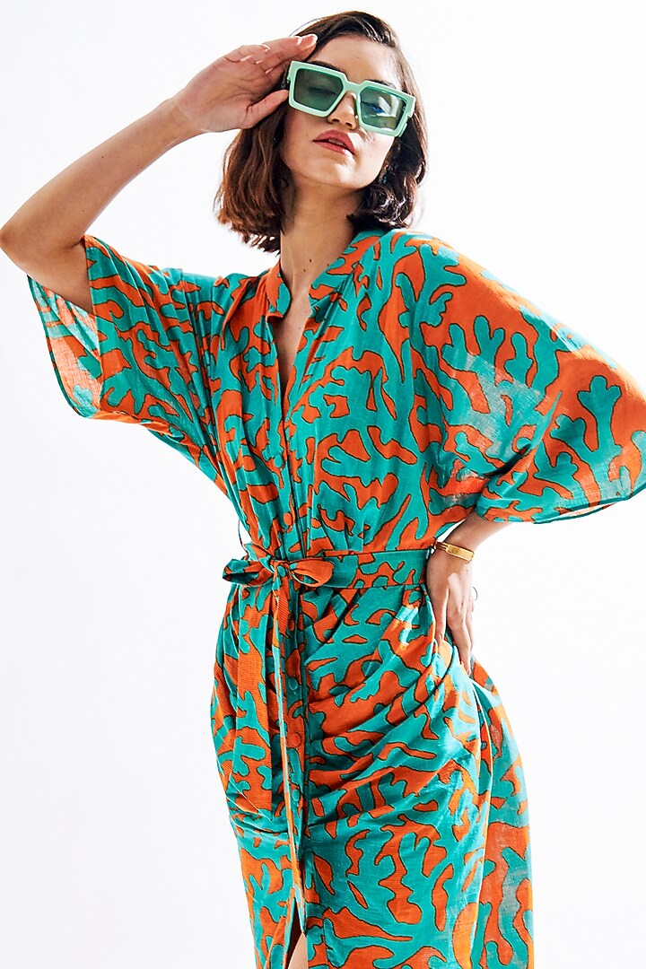 Teal Green Printed Pleated Summer Dress by Cin Cin at Pernia's Pop Up Shop