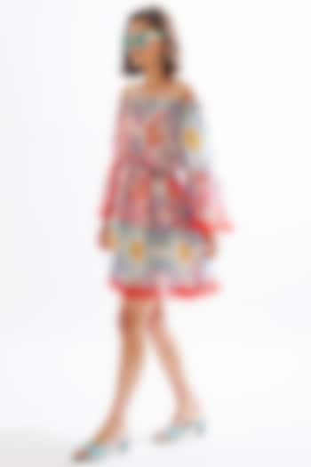 Red Printed Off-Shoulder Mini Summer Dress by Cin Cin at Pernia's Pop Up Shop