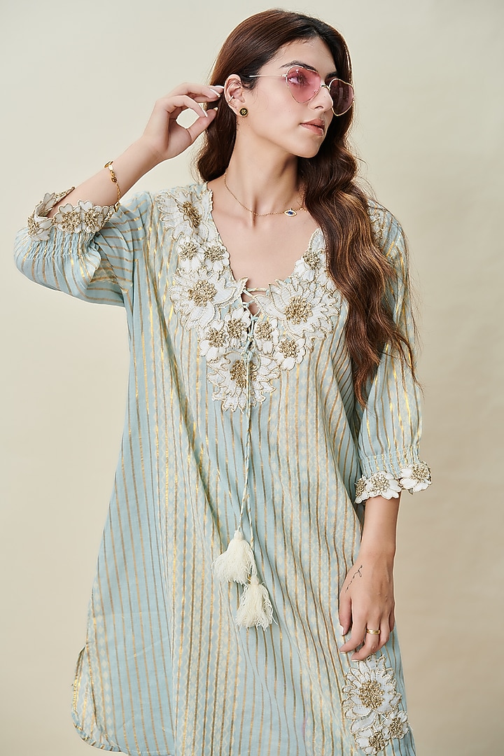 Pastel Blue Kurta Set by Cin Cin at Pernia's Pop Up Shop