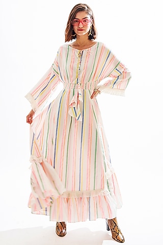 White Printed Maxi Dress by Cin Cin