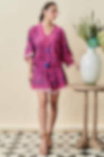 Hot Pink Printed Mini Dress by Cin Cin