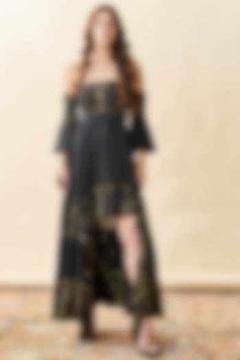 Black Cotton Off-Shoulder Dress by Cin Cin