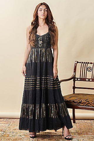 Black Tiered Maxi Dress by Cin Cin
