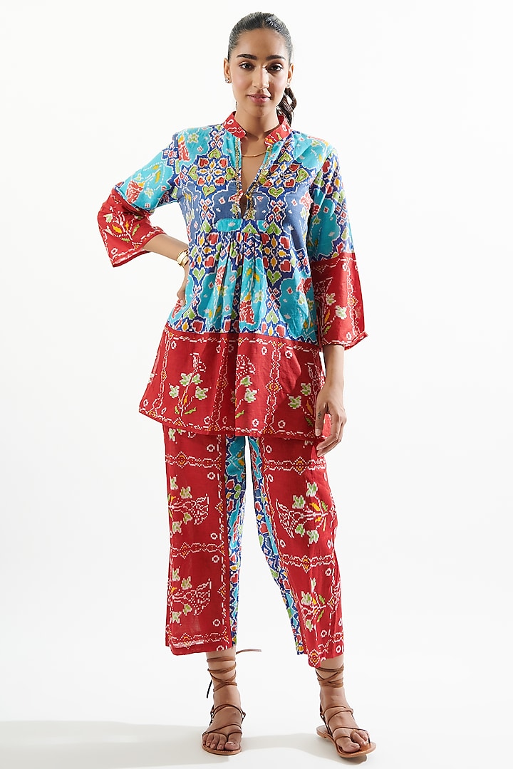 Turquoise Blue Cotton Printed Co-Ord Set by Cin Cin at Pernia's Pop Up Shop