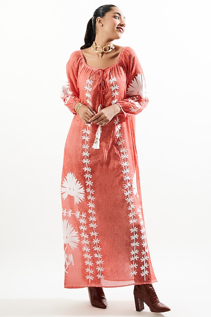 Coral Cotton Embroidered Maxi Dress by Cin Cin at Pernia's Pop Up Shop