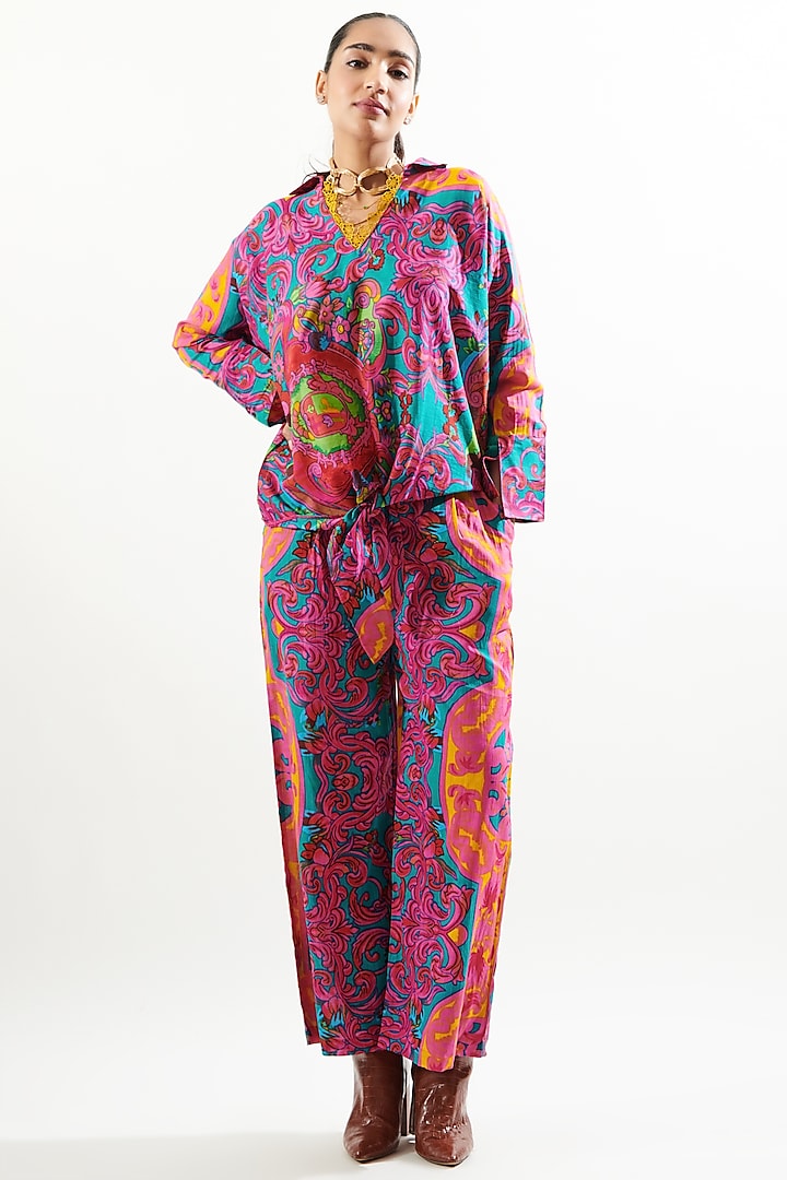 Magenta Pink Cotton Floral Printed Co-Ord Set  by Cin Cin at Pernia's Pop Up Shop