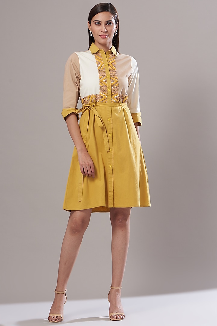 Mustard Poplin A-Line Shirt Dress by Cin Cin