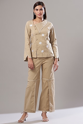 Brown Poplin Wide Pant Set by Cin Cin
