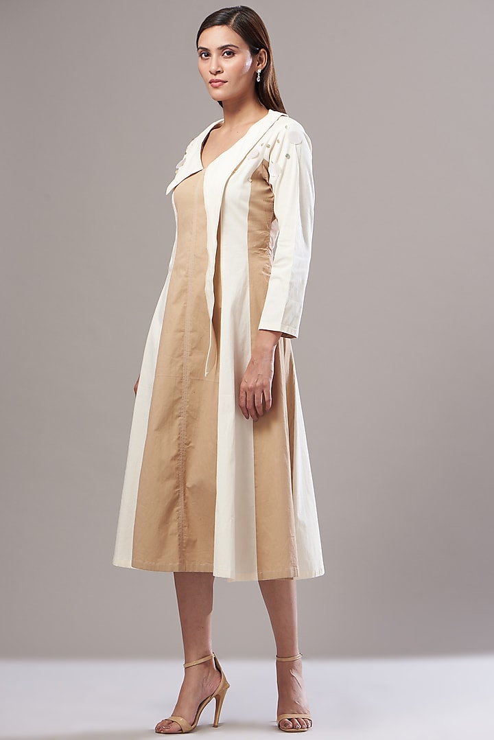 Brown & White Poplin A-line Midi Dress by Cin Cin at Pernia's Pop Up Shop