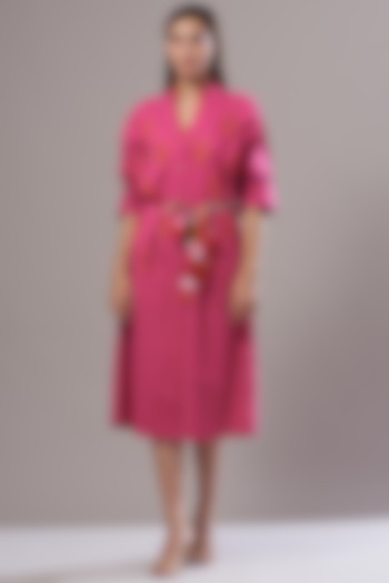 Fuchsia Poplin A-line Midi Dress by Cin Cin