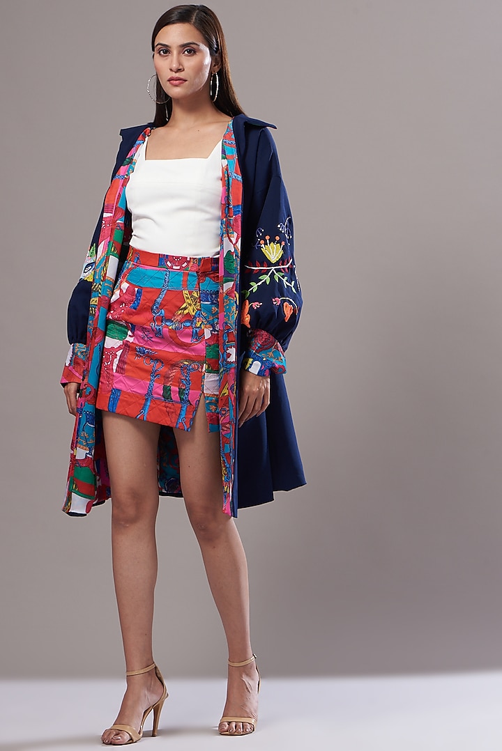 Multi-Colored Printed Skirt Set With Jacket by Cin Cin