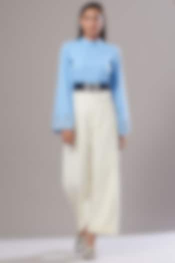 Blue & White Embellished Jumpsuit by Cin Cin