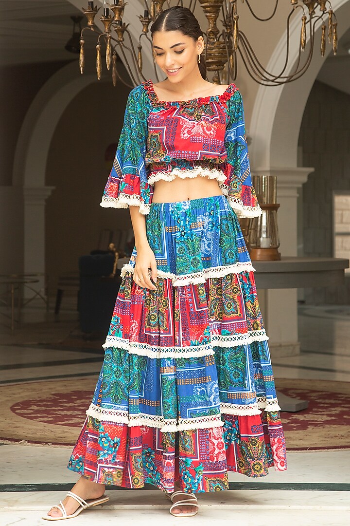 Multi-Colored Cotton Tiered Skirt Set by Cin Cin at Pernia's Pop Up Shop