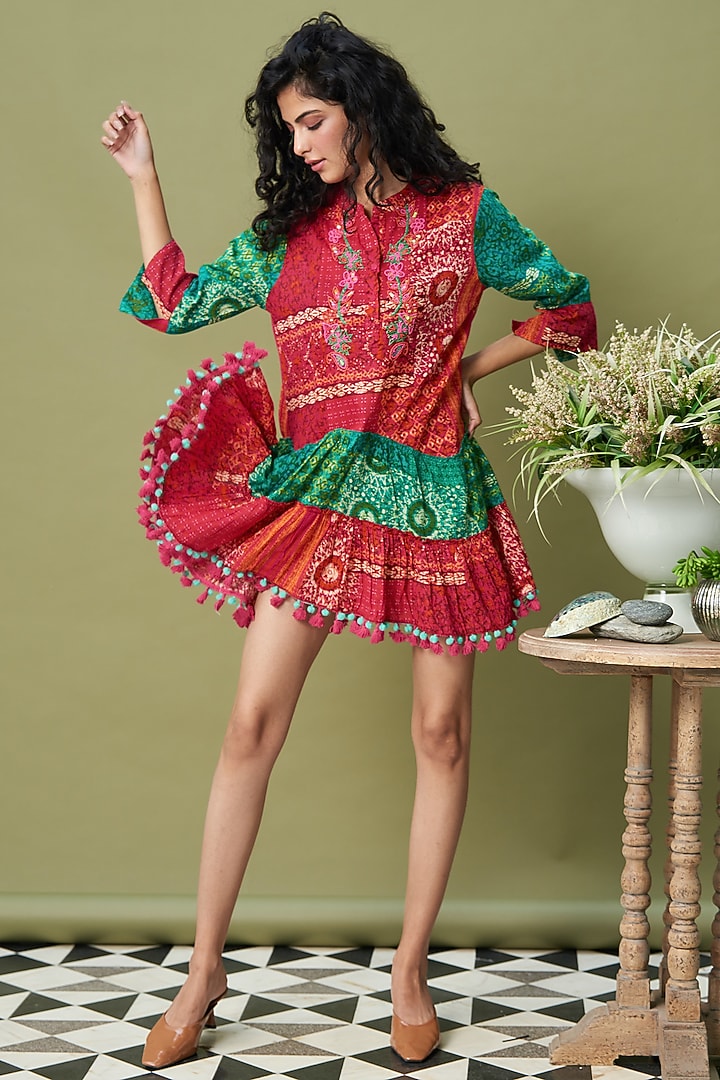 Red Hand Embroidered Mini Summer Dress by Cin Cin at Pernia's Pop Up Shop
