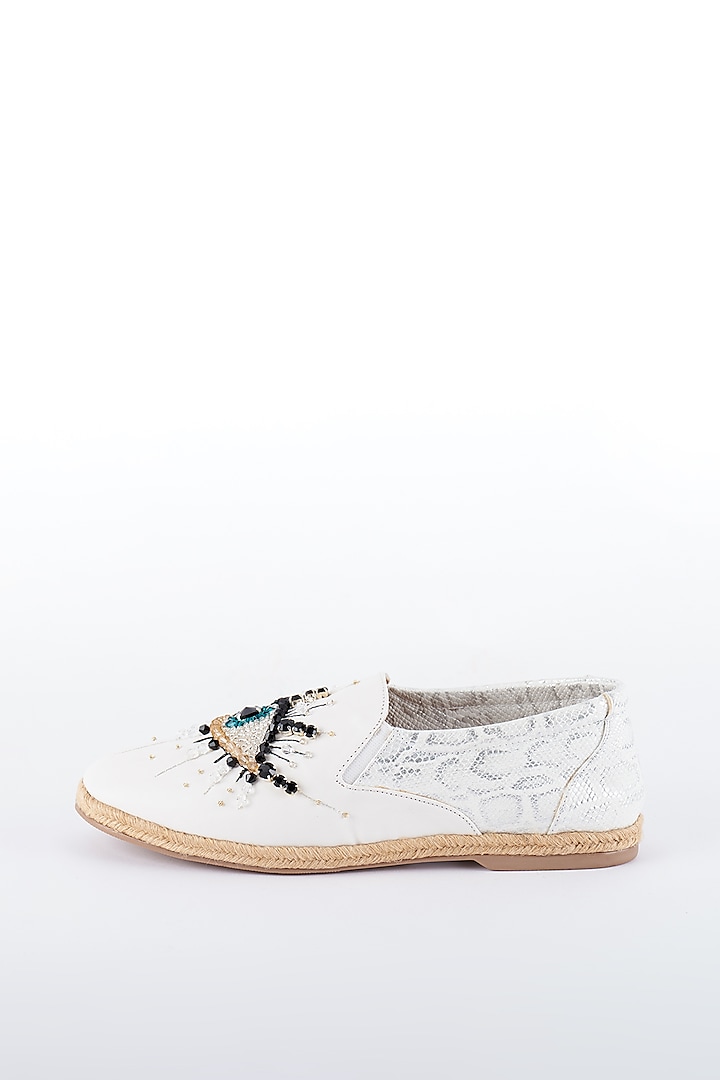 White Polyurethane Shoes by Cinderella by Heena Yusuf