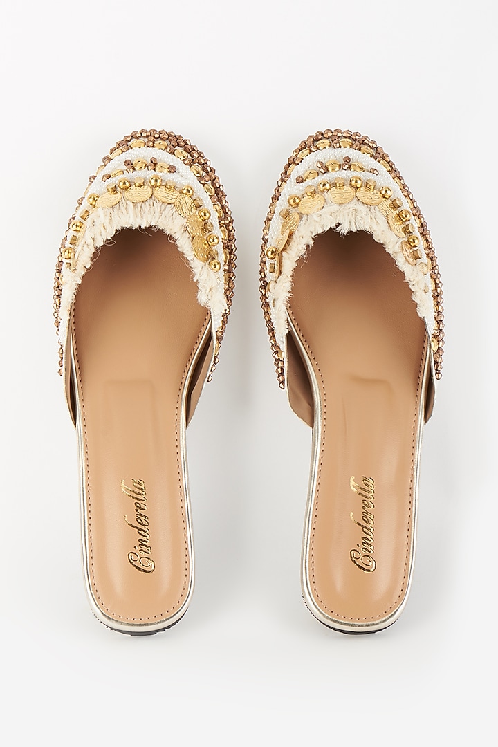 Ivory Embroidered Flats by Cinderella by Heena Yusuf at Pernia's Pop Up Shop