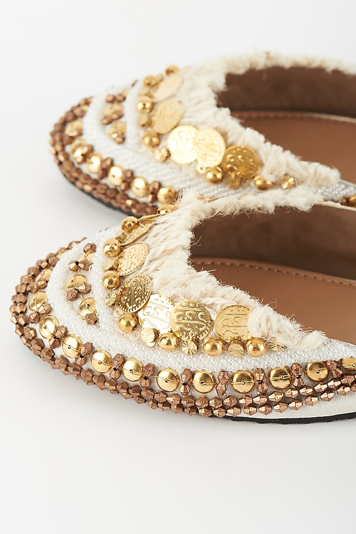 Ivory Embroidered Flats by Cinderella by Heena Yusuf at Pernia's Pop Up Shop