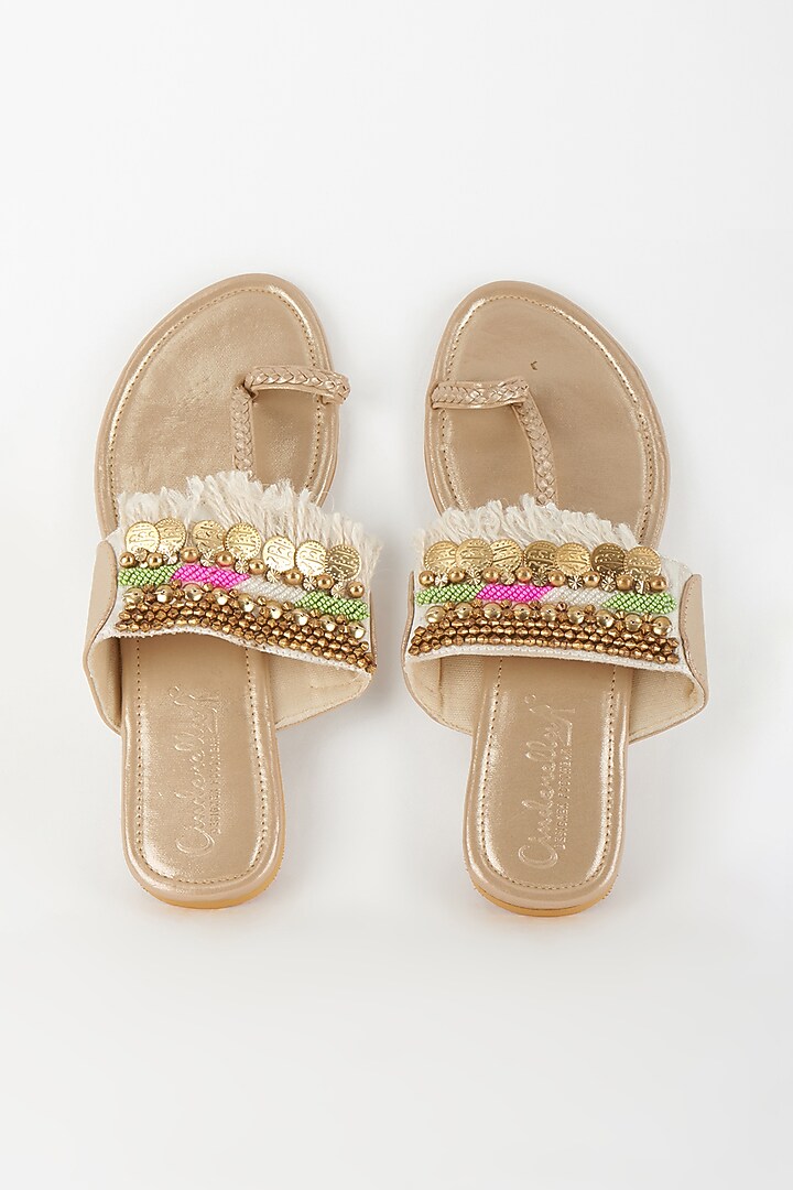 Ivory Polyurethane Kolhapuri Flats by Cinderella by Heena Yusuf at Pernia's Pop Up Shop