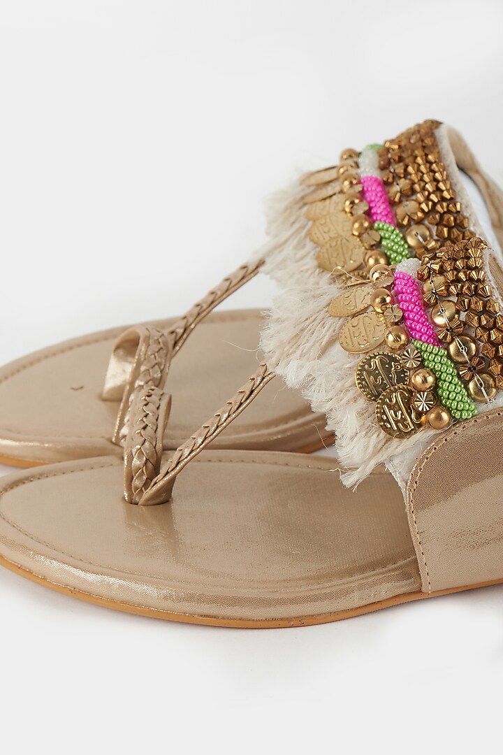 Ivory Polyurethane Kolhapuri Flats by Cinderella by Heena Yusuf at Pernia's Pop Up Shop
