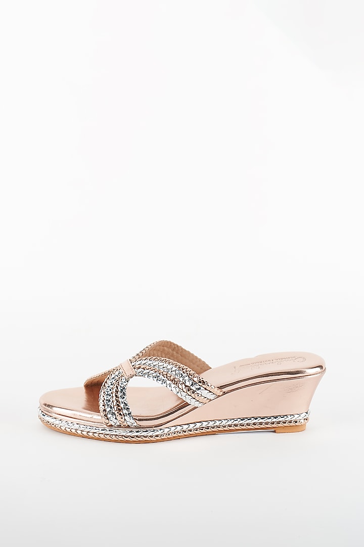 Rose Gold Braided Wedges by Cinderella by Heena Yusuf