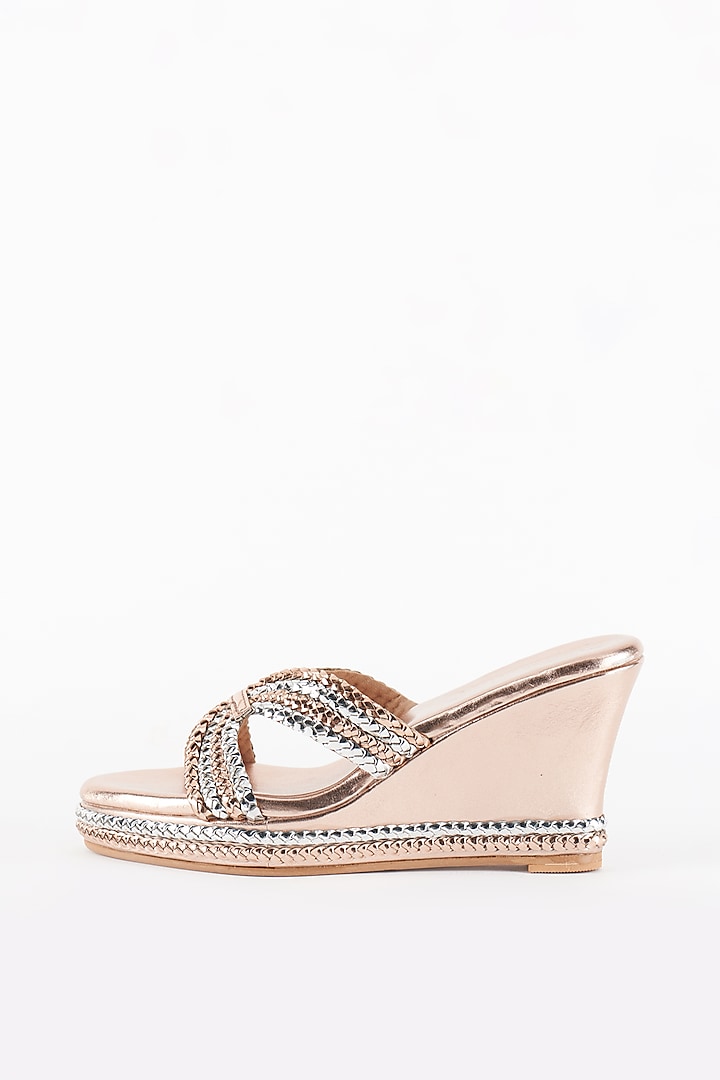 Rose Gold Braided Shimmer Wedges by Cinderella by Heena Yusuf