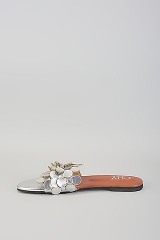 Silver PU Handcrafted Flats by Cinderella by Heena Yusuf