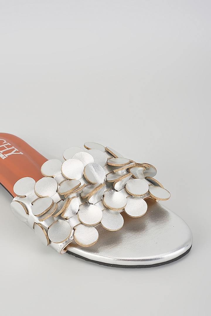 Silver PU Handcrafted Flats by Cinderella by Heena Yusuf at Pernia's Pop Up Shop