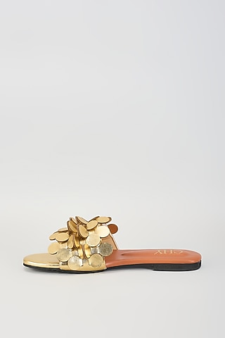 Gold PU Handcrafted Flats by Cinderella by Heena Yusuf