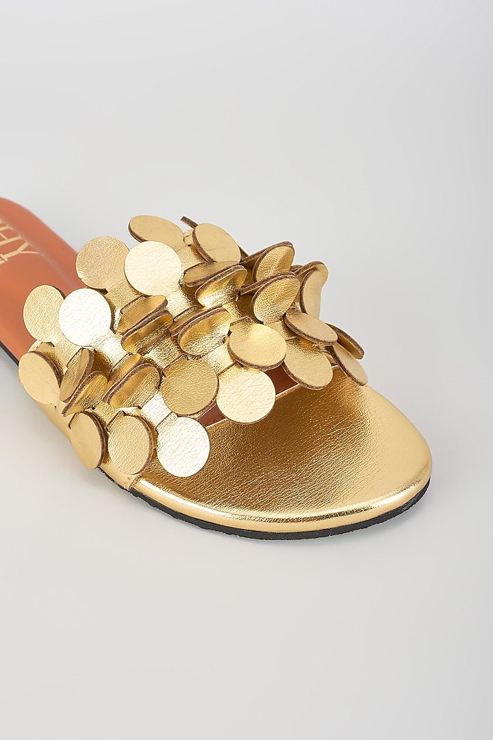 Gold PU Handcrafted Flats by Cinderella by Heena Yusuf at Pernia's Pop Up Shop