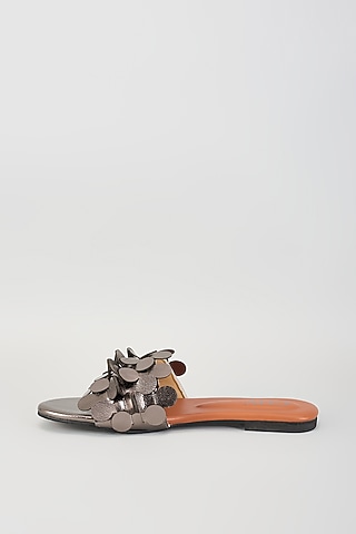 Grey PU Handcrafted Flats by Cinderella by Heena Yusuf