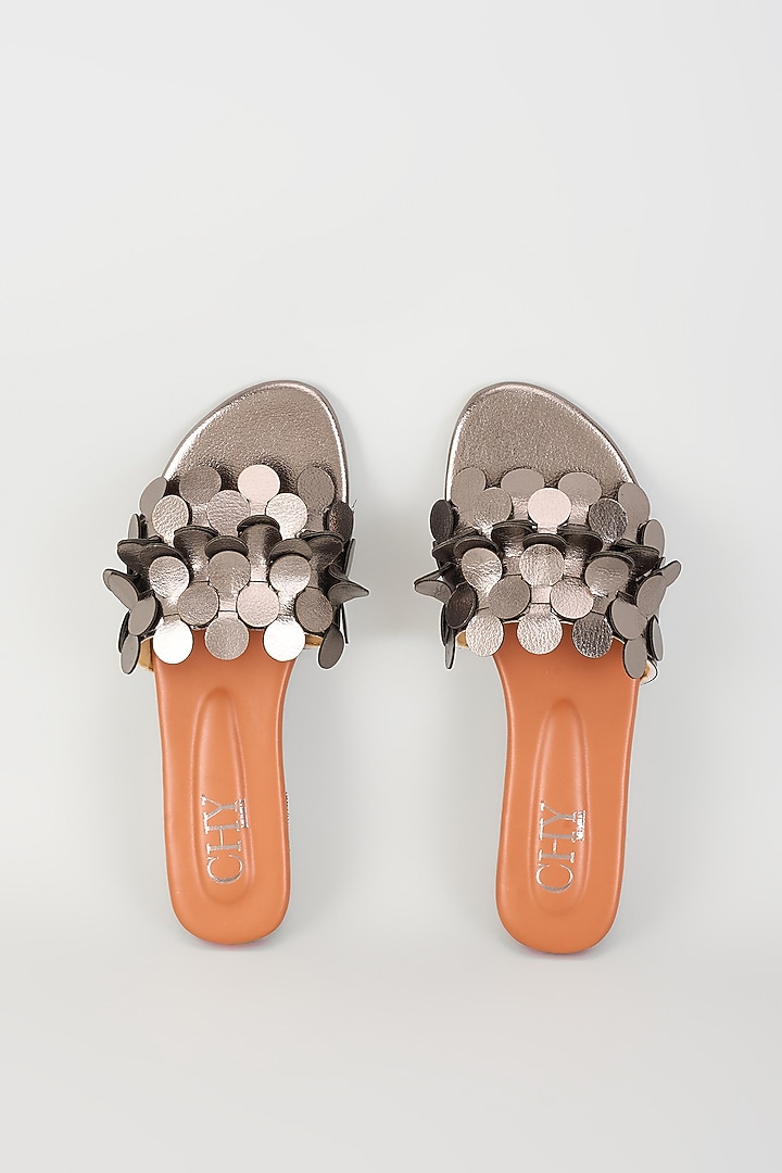 Grey PU Handcrafted Flats by Cinderella by Heena Yusuf at Pernia's Pop Up Shop