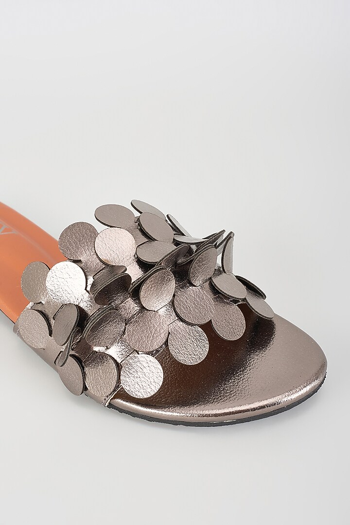 Grey PU Handcrafted Flats by Cinderella by Heena Yusuf at Pernia's Pop Up Shop