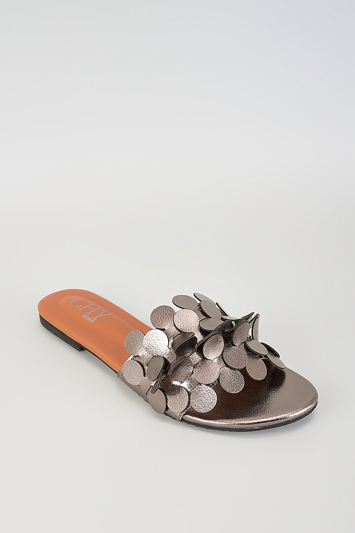 Grey PU Handcrafted Flats by Cinderella by Heena Yusuf at Pernia's Pop Up Shop